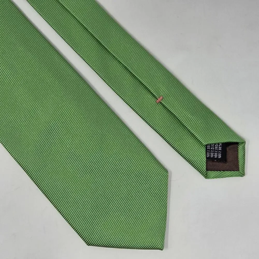 TAILORBYRD HANDMADE ITALY SILK TIE GREEN SATIN MICRO STRIPE WOVEN 3.25